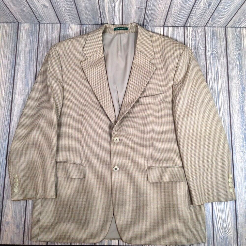 Ralph Lauren LRL Men Sport‎ Coat Laine Vierge Pure Wool Herringbone Tan SZ 44